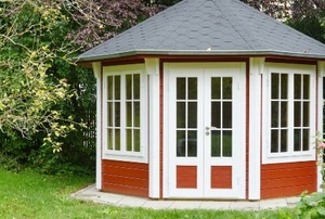 A shed with windows.