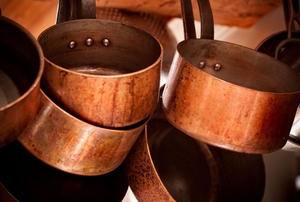 Pile of copper pots