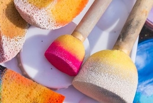 sponge paintbrushes with colorful paint