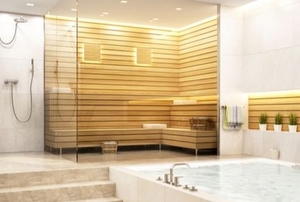 bathroom with steam room shower