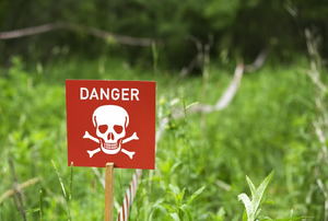 A red sign with the words "danger" above a skull and cossbones. 