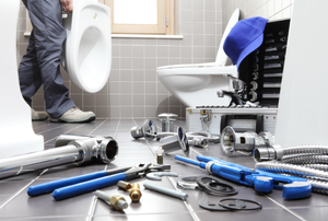 toilet and a variety of tools