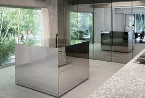 modern home with glass furniture and walls