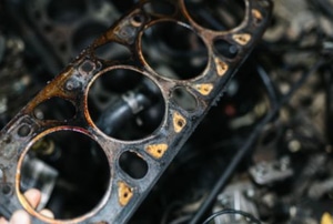 A head gasket removed from a vehicle