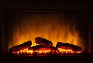 burning logs in an electric fireplace