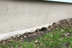A house foundation with a hole at the base.