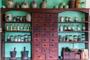 A vintage cabinet set.