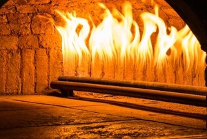 A gas fireplace.