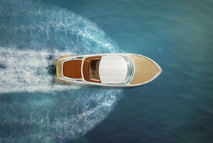 birdseye view of a boat in the water