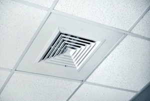A diffuser in a suspended ceiling.