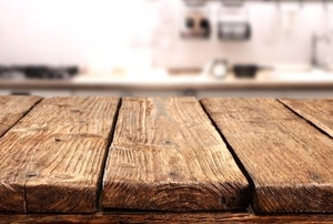 rustic wooden table in kitchen