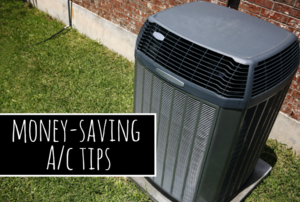 An air conditioning unit with the words "money-saving AC tips."