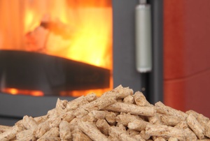 pellets in front of a fire flame