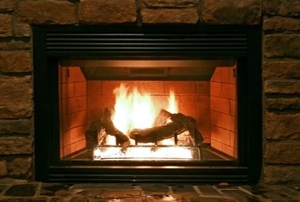 A lit fireplace.