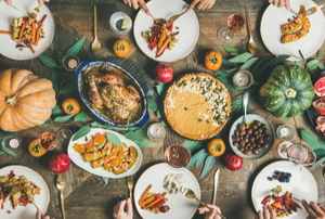 thanksgiving dinner table with various natural foods