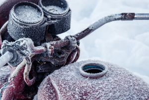 motorcycle in frosty snow