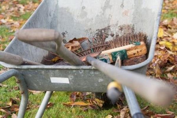 wheelbarrow with tools inside