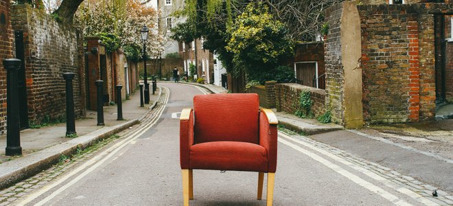 Red airchair in the street