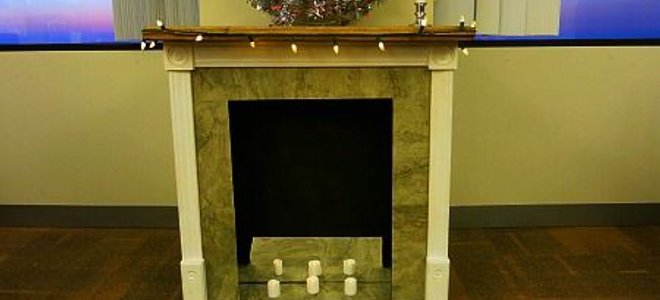 A fake fireplace on the 10th floor of the doityourself building