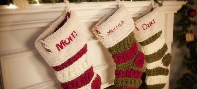 stockings hanging on a mantle