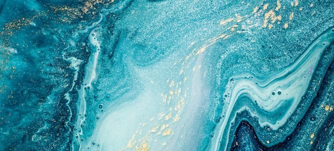 blue painted faux marble design with gold flakes