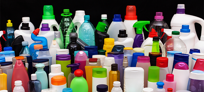 Plastic household chemical bottles