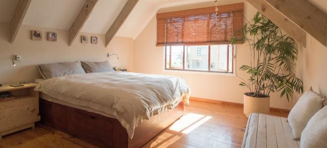 loft bedroom with bright window
