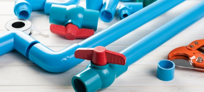 blue PVC pipes with valves