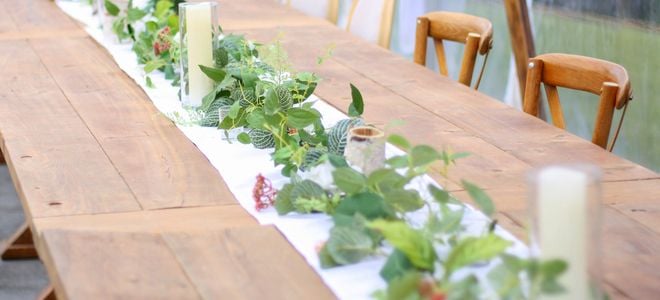 simple green garland decorating a table
