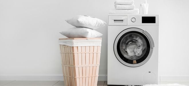 washing machine with pillows and towels