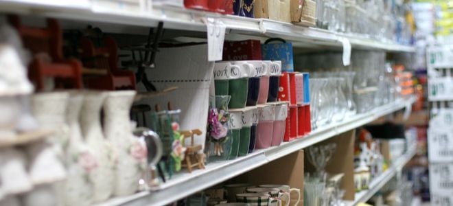 mugs and other goods at a dollar store