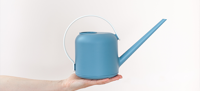 Blue long neck watering can for houseplants
