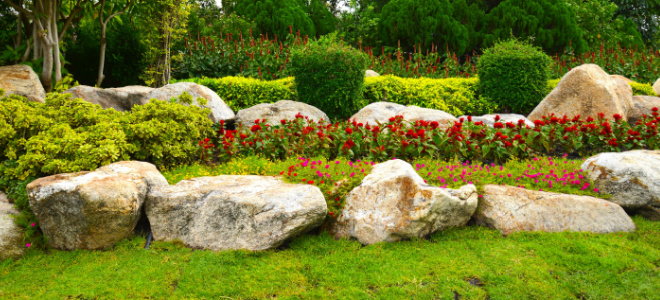 large landscaping rocks around garden