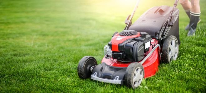 lawn mower on lush grass