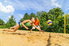 A sand volleyball court.