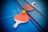 ping pong paddle laying near the net on a table