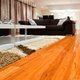 A beautiful stained and finished living room, bamboo wood floor.