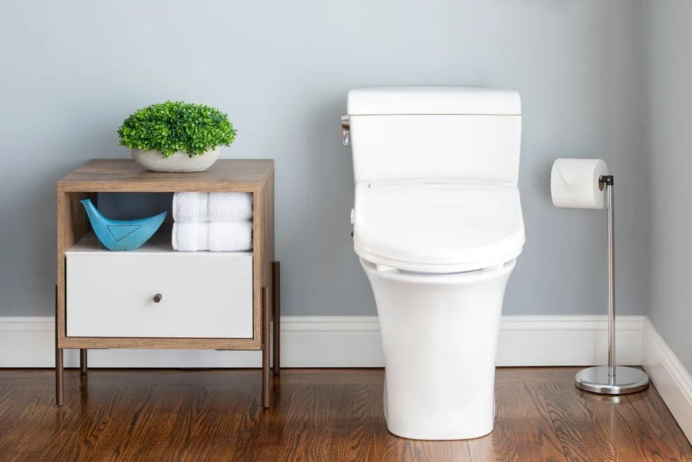 TrueLoo Smart Toilet set up in a contemporary bathroom space.