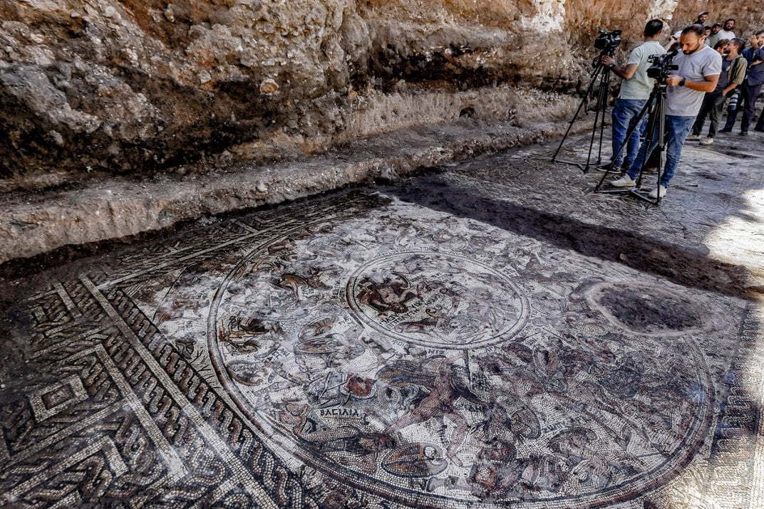 A closer look at the recently uncovered Roman mosaic in Rastan, Syria depicting scenes from the Trojan War.