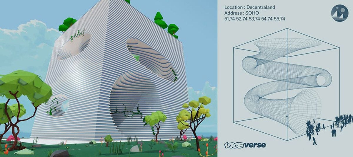 Graphic shows the interior structure of the BIG-designed Viceverse building in the metaverse.