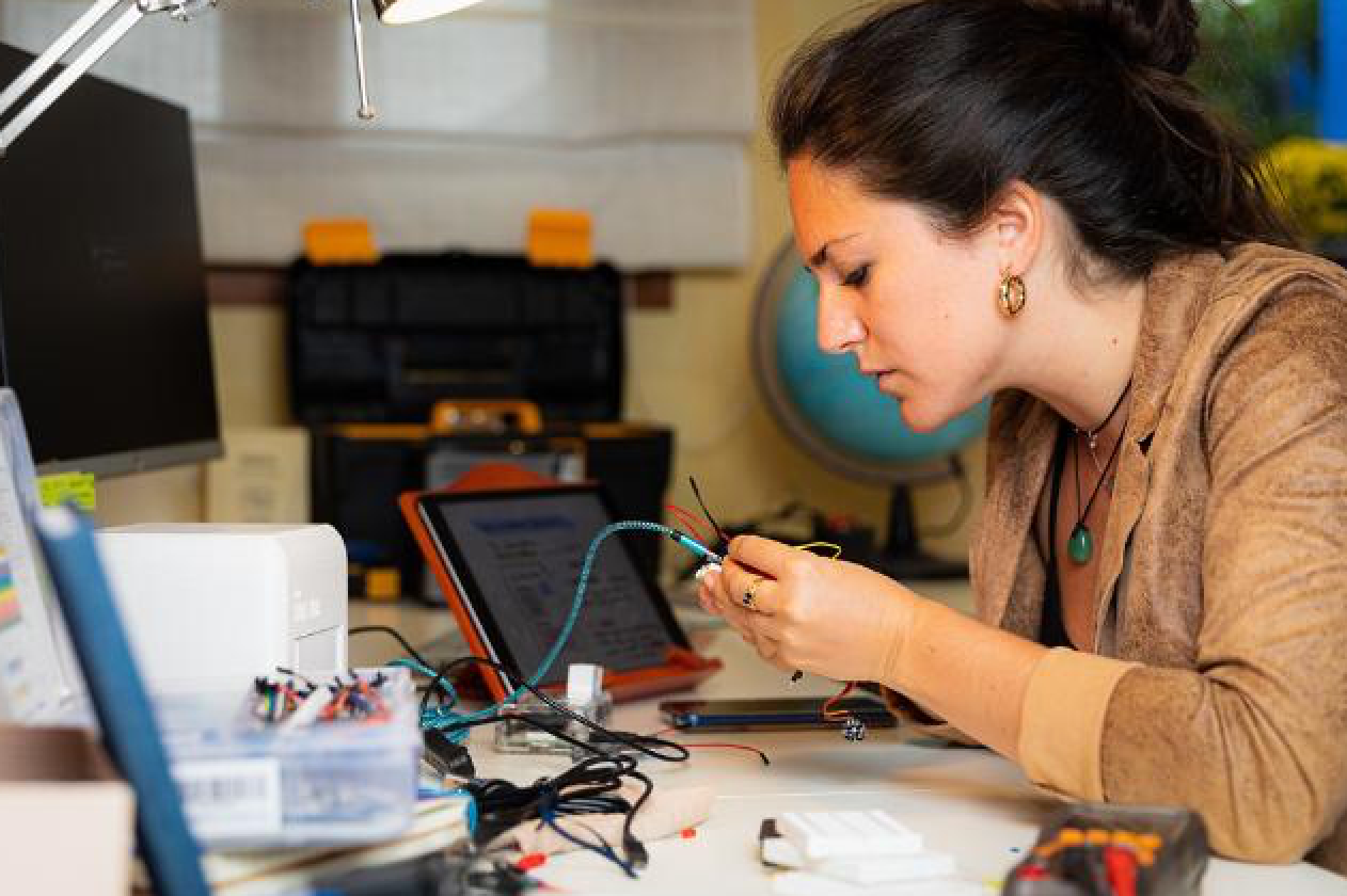Judit Giró Benet works on the prototype for her breast-cancer detecting Blue Box.