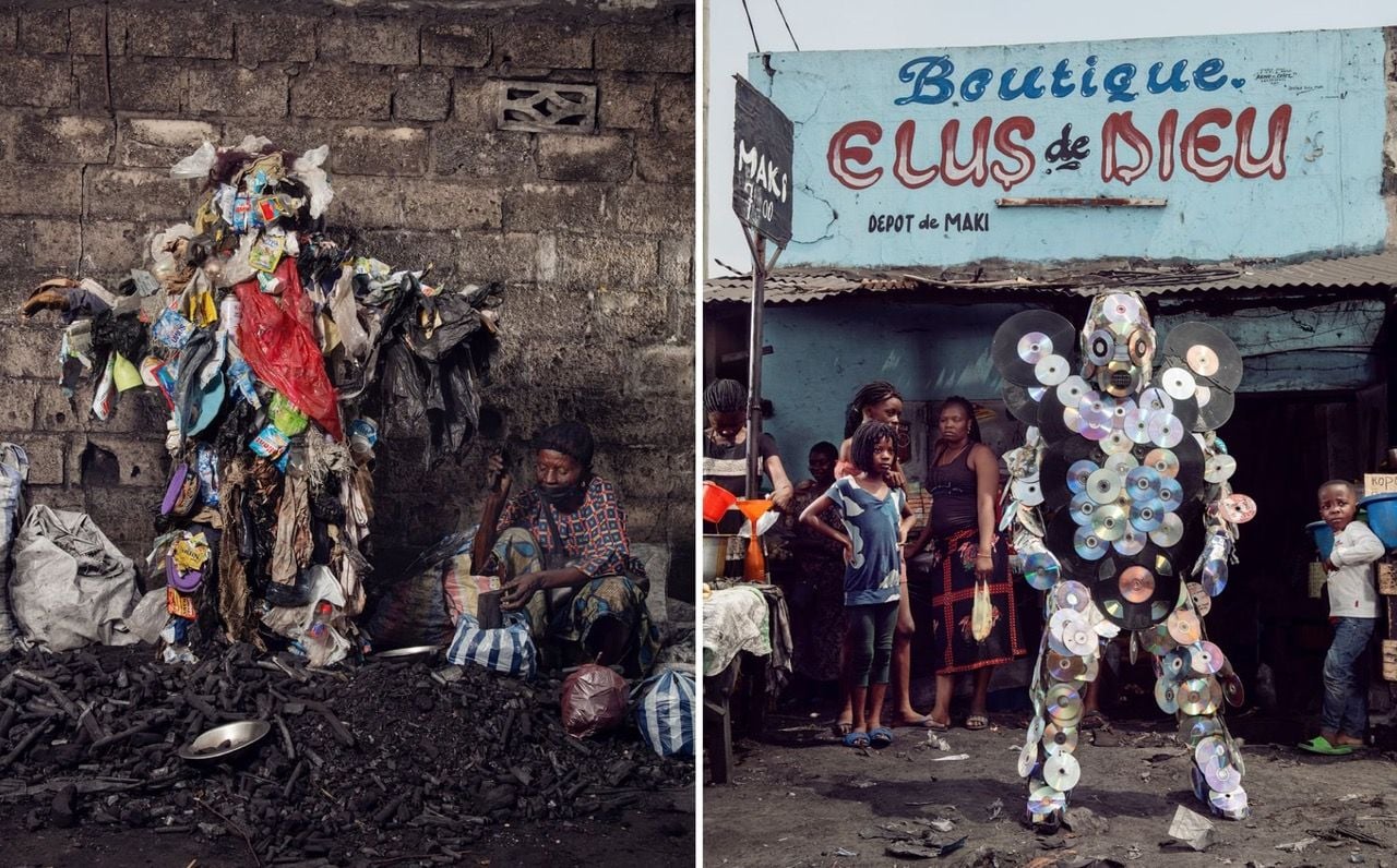 Striking Congolese protest art costumes made from old CDs and trash bags, as captured by photographer/reporter Stephen Gladieu in his new book 