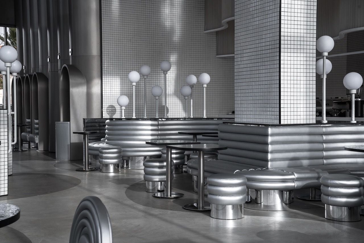 Silve banquets snake fluidly through the MO Bakery's retrofuturistic interiors. 