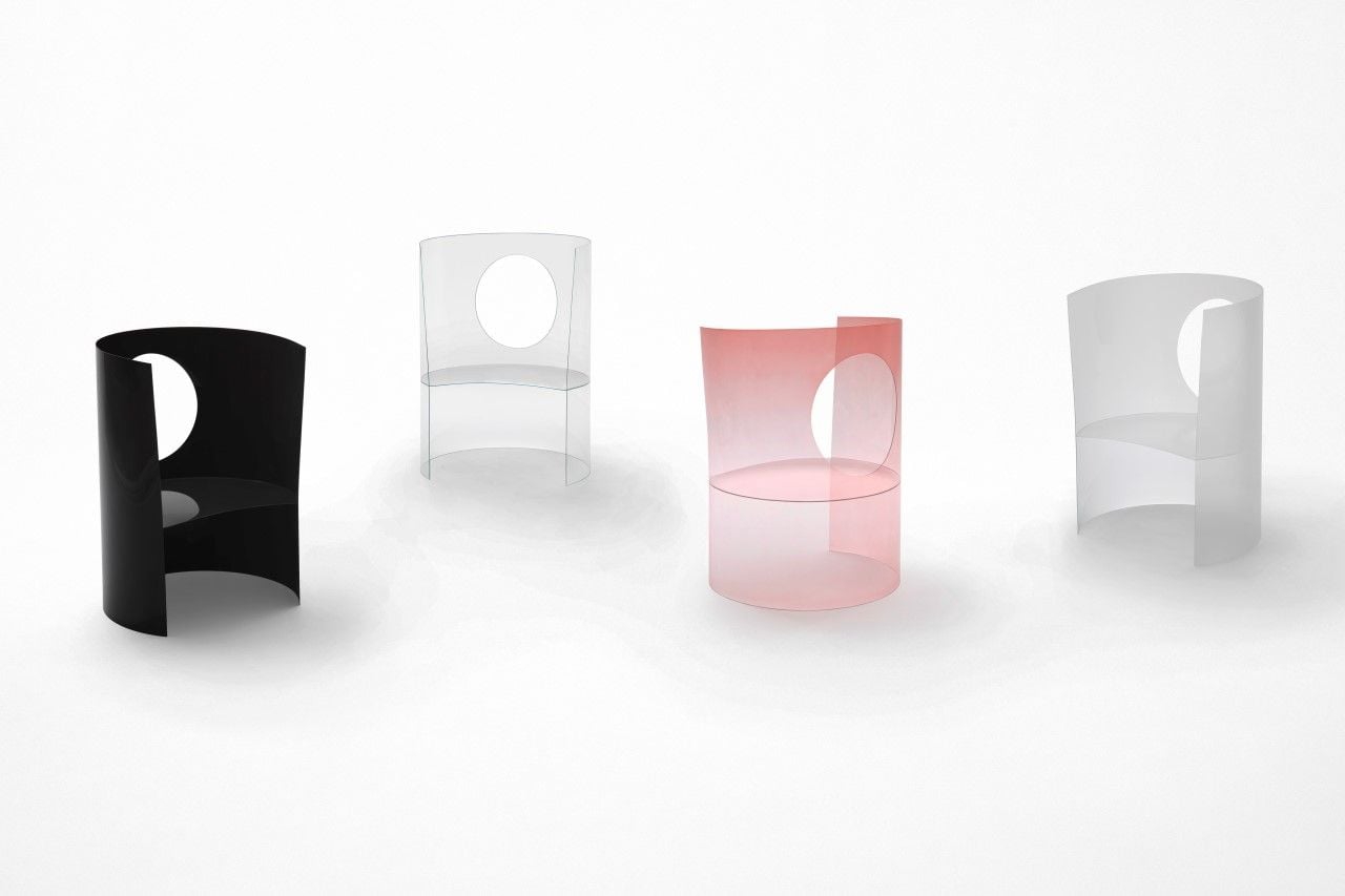 All four versions of the minimalist Nendo Medallion chair.