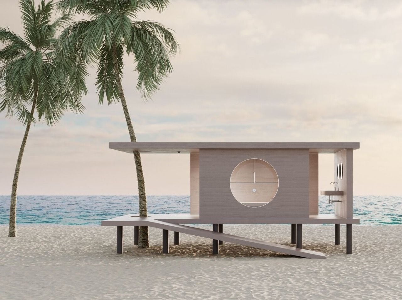 Bette-designed bathroom envisioned on a sandy white beach in Miami, as featured in the company's new BettePlaces campaign.