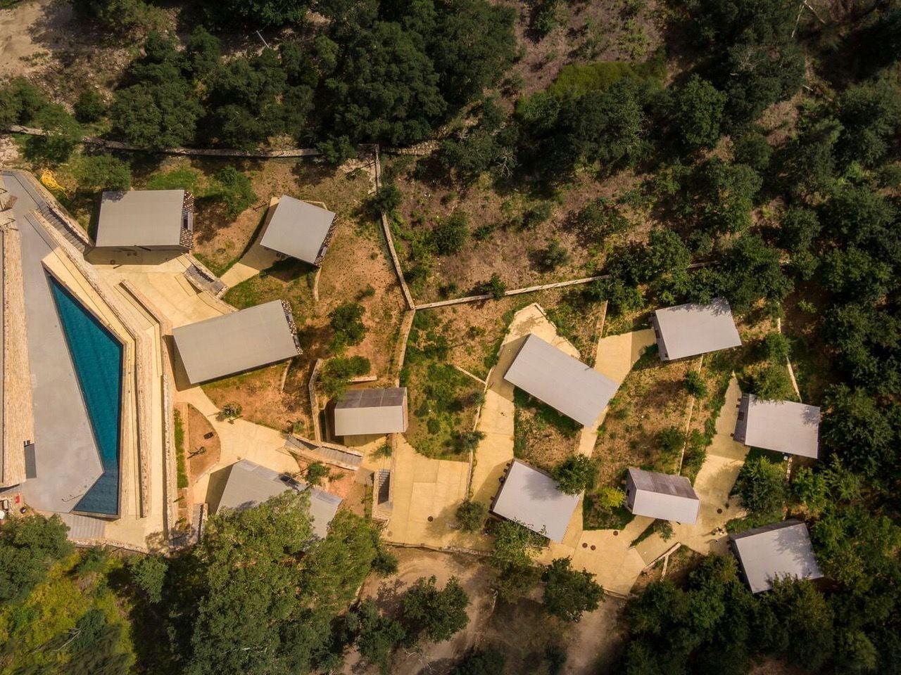 Aerial View of the modular concrete cabins that make up the Paradinha Village Resort.