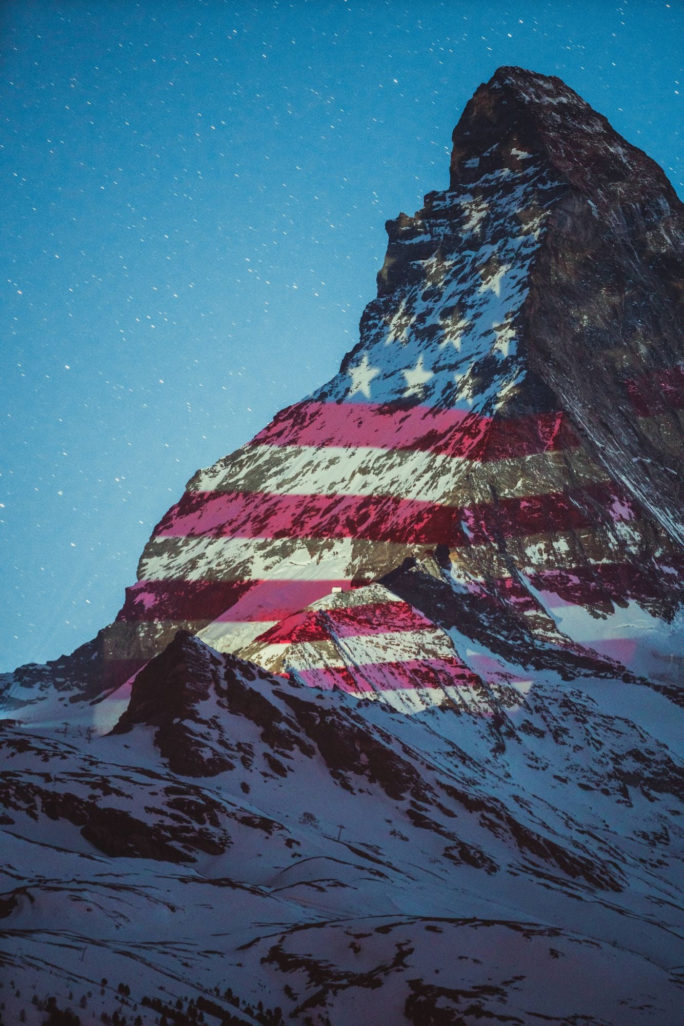 Zermatt Matterhorn projects the American flag over the Matterhorn mountain as a show of solidarity during the deadly coronavirus pandemic. 