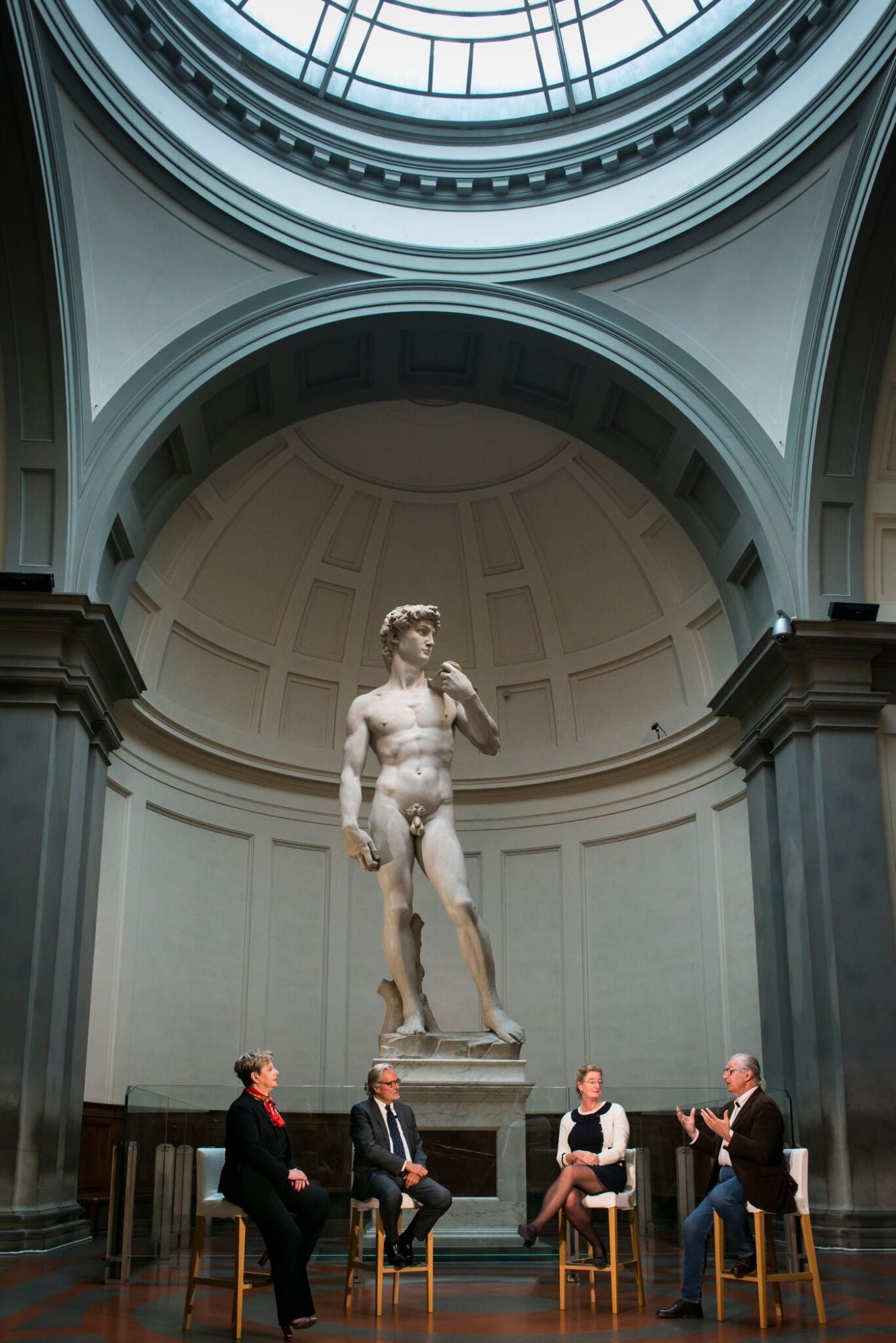Staff members from the University of Florence discuss the process of digitally recreating Michelangelo's iconic 