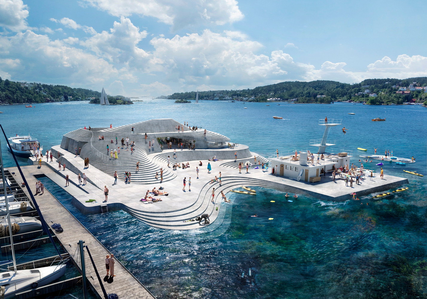 Norwegian Harbor Plaza Rises from the Sea Like a Concrete Island