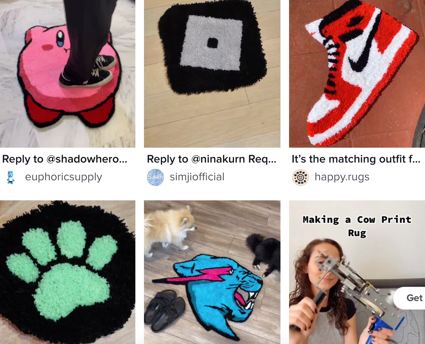 As all these video thumbnails show, TikTok's new DIY tufted rug trend is really taking off. 